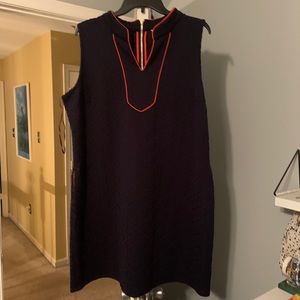 Macy’s blue dress with orange detailing